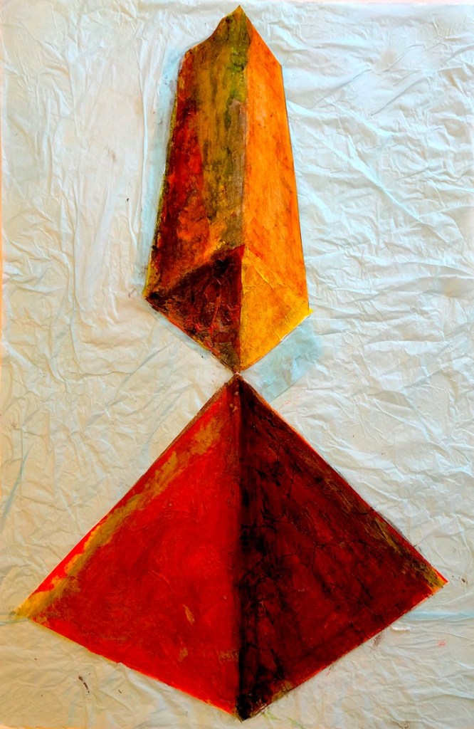 A blue and orange abstract collage 